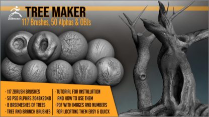 Artstation - Tree Maker 117 Brushes Alphas and Basemeshes